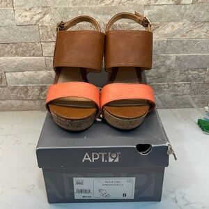 NWT Apt. 9 brown and pink/orange wedge sandal size 8M